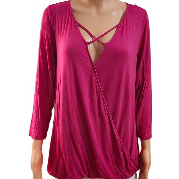 Soho Deep Red Crisscross V-Neck Blouse - Picture 3 of 7